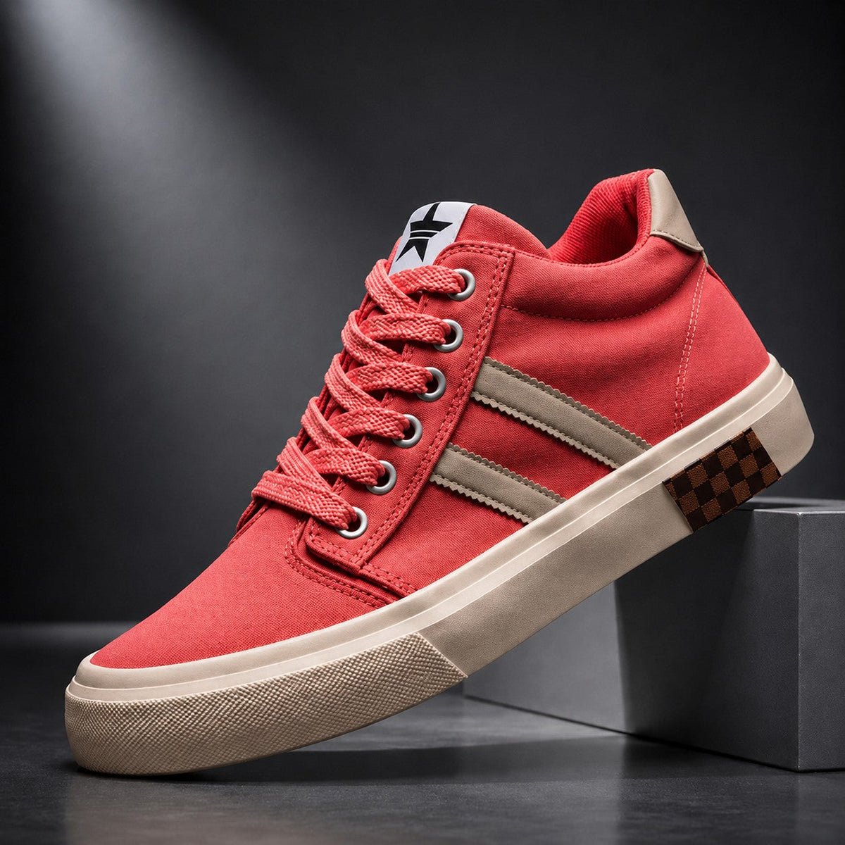 Men's Canvas Trainers with Colour Block Panelling and Side Stripe