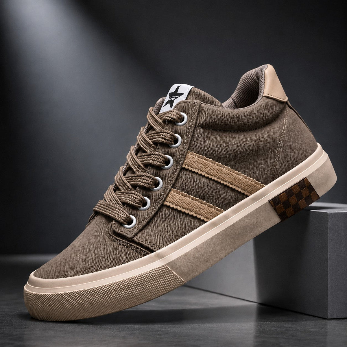 Men's Canvas Trainers with Colour Block Panelling and Side Stripe