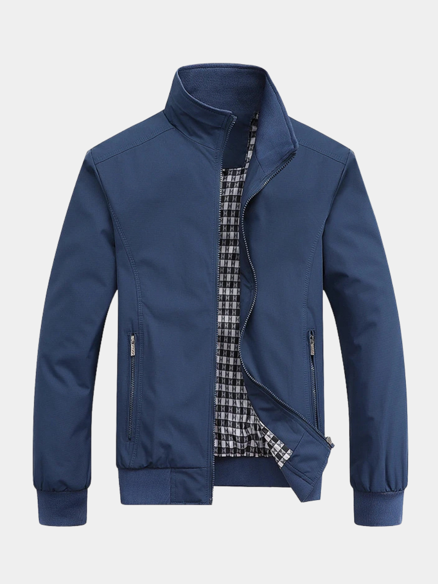Men's Bomber Jacket Stand Collar Full Zip Textured Ribbed Cuffs