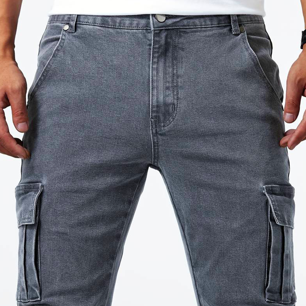 Men's Cargo Jeans Denim Fabric Slim Fit Multi Pocket
