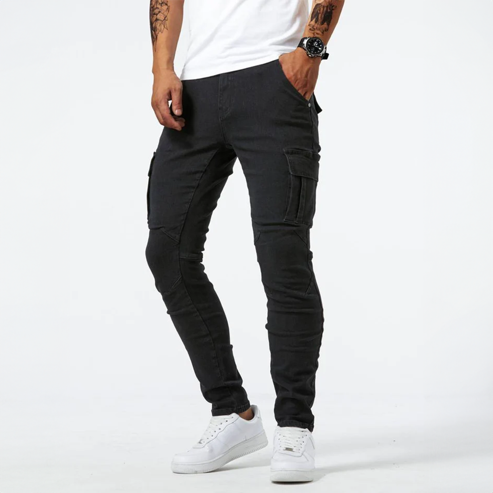 Men's Cargo Jeans Denim Fabric Slim Fit Multi Pocket