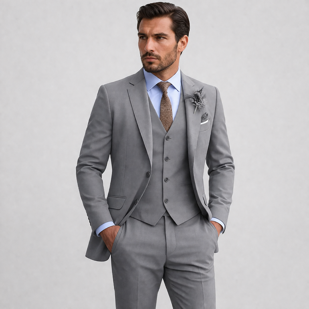 Three Piece Linen Suit Set Men Linen Notch Lapel Waistcoat Flat Front Trouser Formal