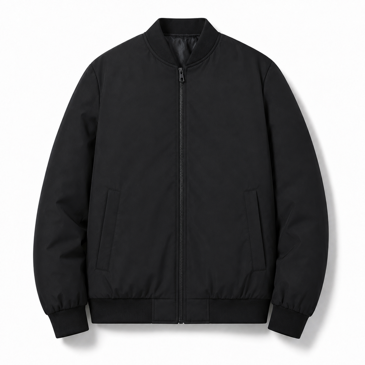 Men's Bomber Jacket Zip Front Ribbed Trim