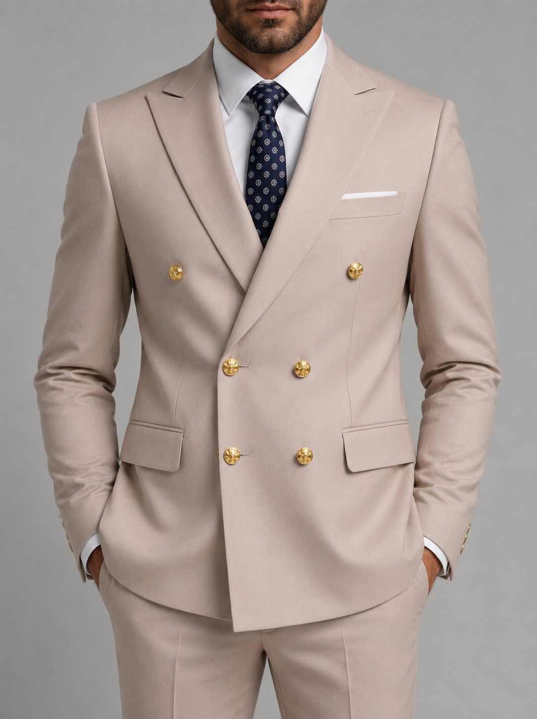 Men's Double Breasted Suit Blazer Peak Lapel