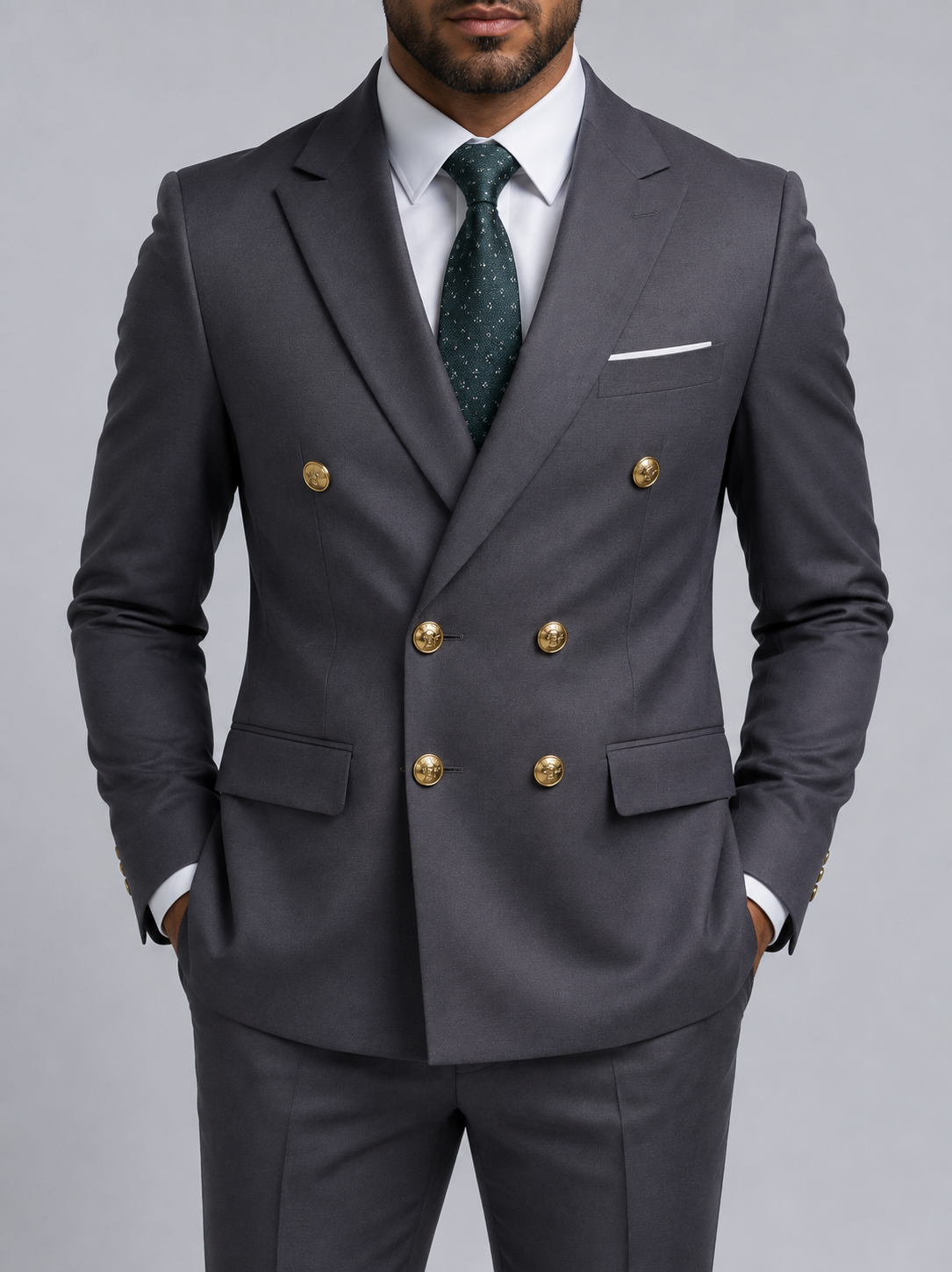 Men's Double Breasted Suit Blazer Peak Lapel