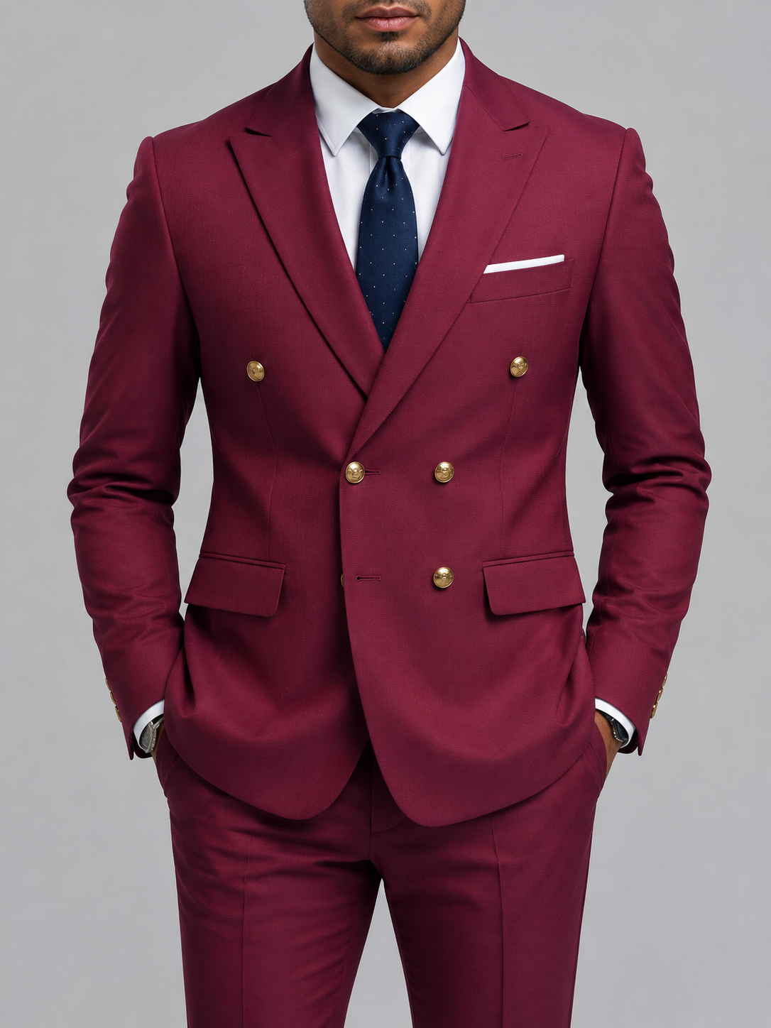 Men's Double Breasted Suit Blazer Peak Lapel