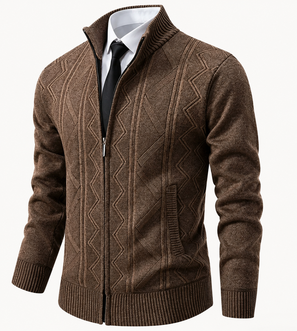 Men's Knit Cardigan Stand Collar Zip Front