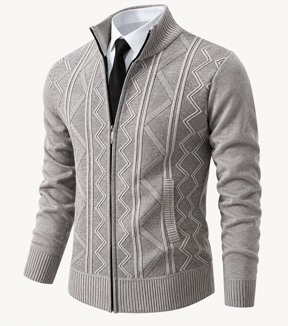 Men's Knit Cardigan Stand Collar Zip Front