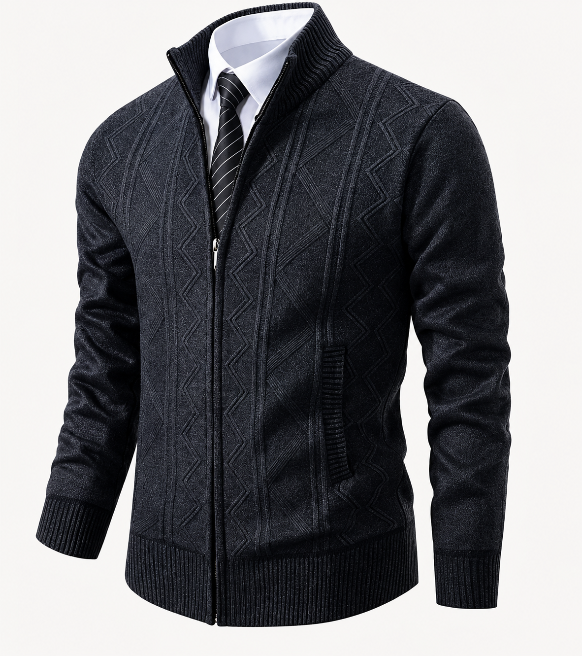 Men's Knit Cardigan Stand Collar Zip Front