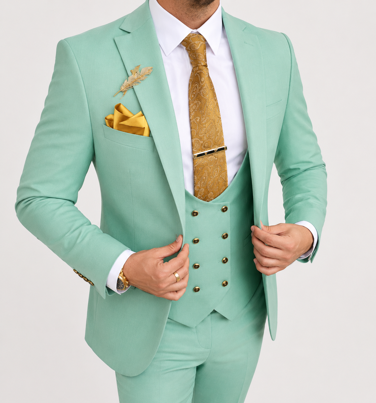 Men's Double Breasted Suit Slim Fit Peak Lapel