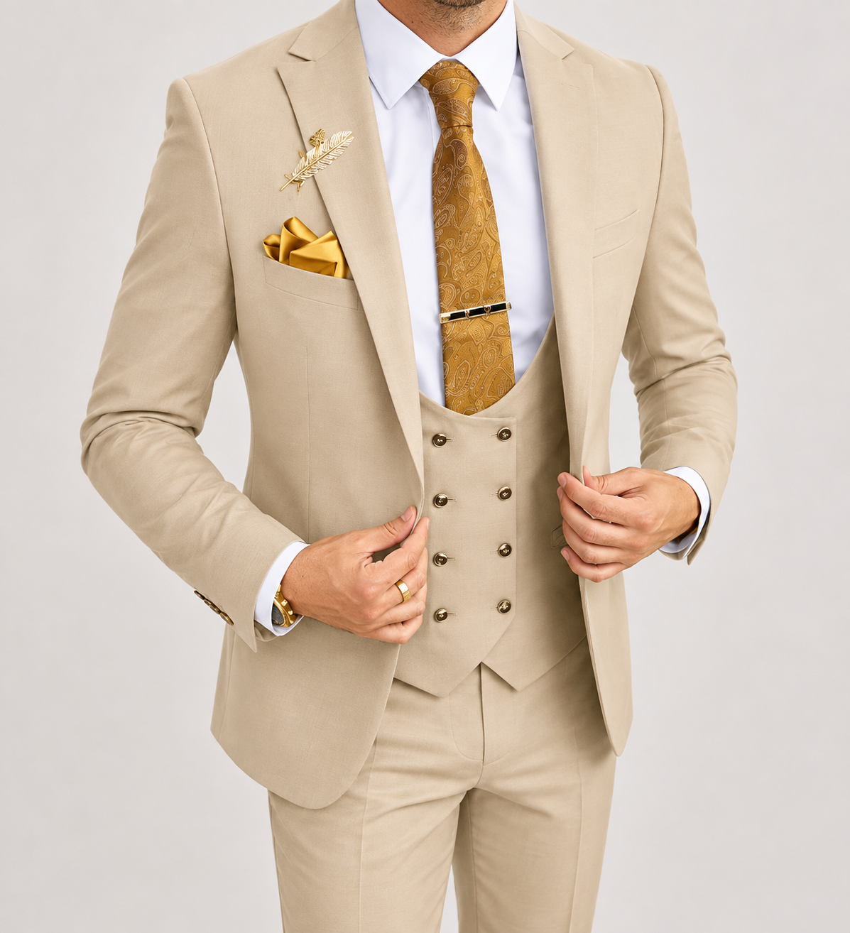 Men's Double Breasted Suit Slim Fit Peak Lapel