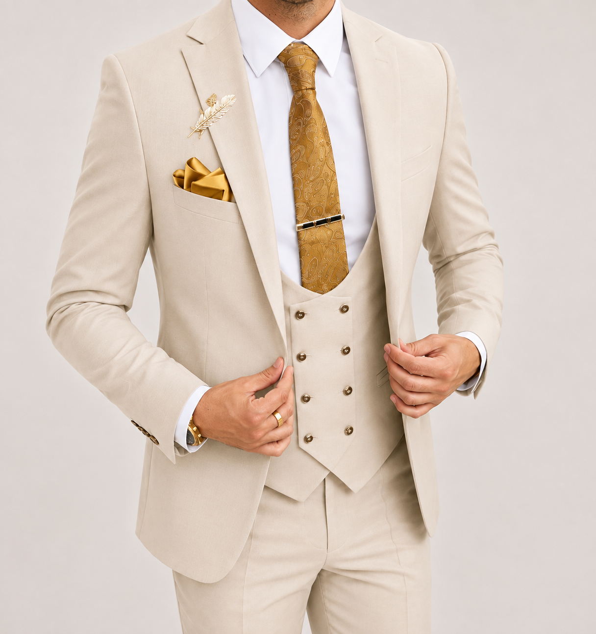 Men's Double Breasted Suit Slim Fit Peak Lapel