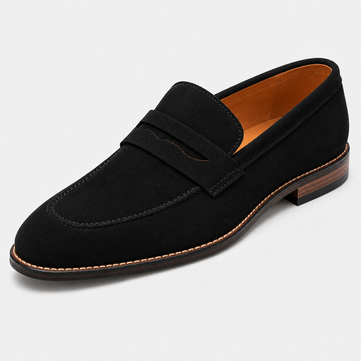 Mocassins penny pour hommes en daim, enfilables, bout rond, smart casual