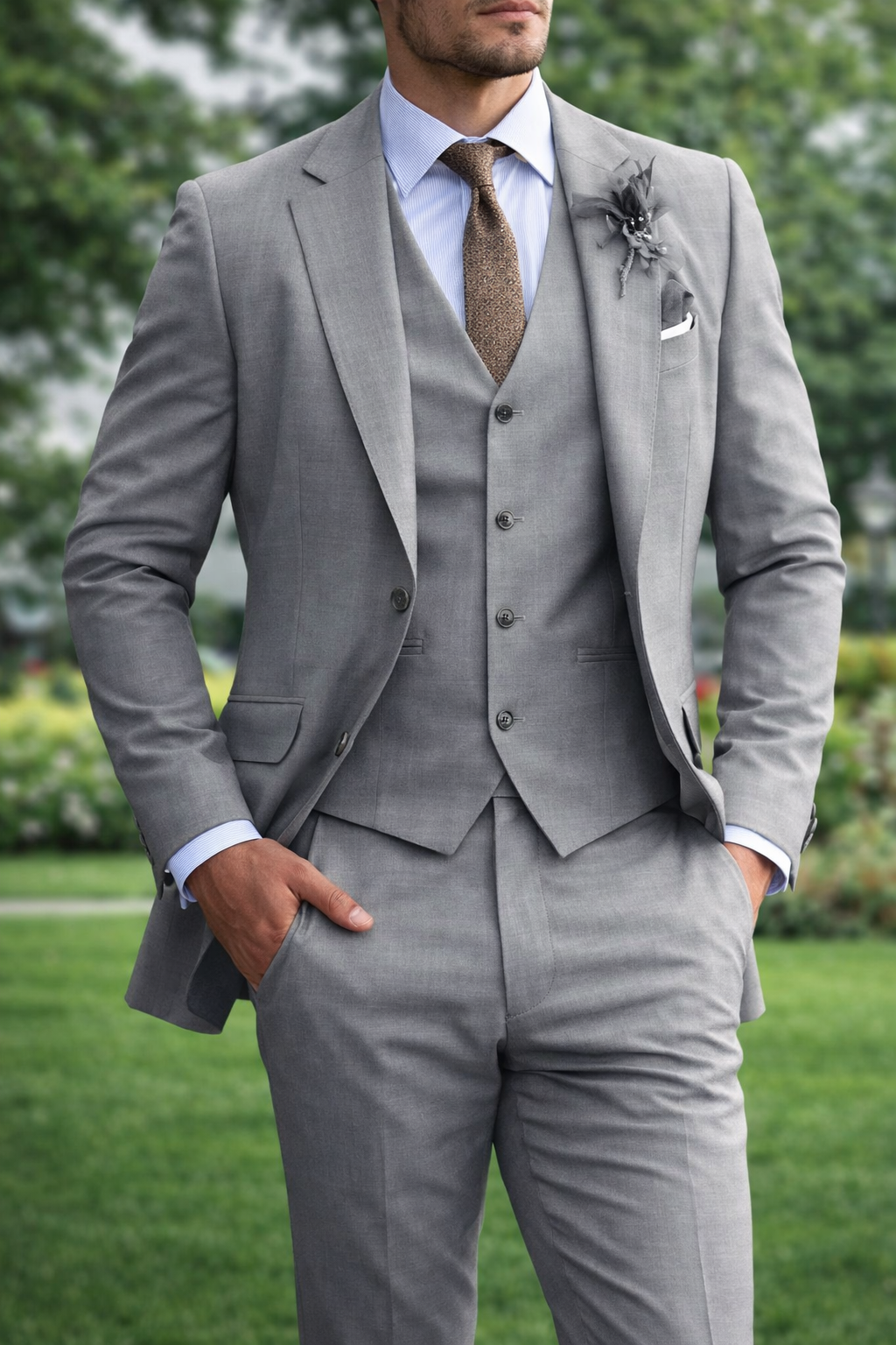Suit Three Piece Slim Fit Notch Lapel Waistcoat