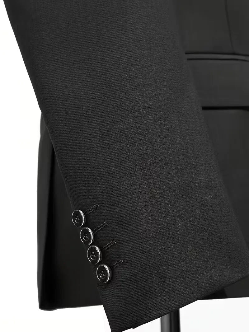 Three Piece Suit Set Men Woven Fabric Slim Fit Notch Lapel Two Button Waistcoat Formal