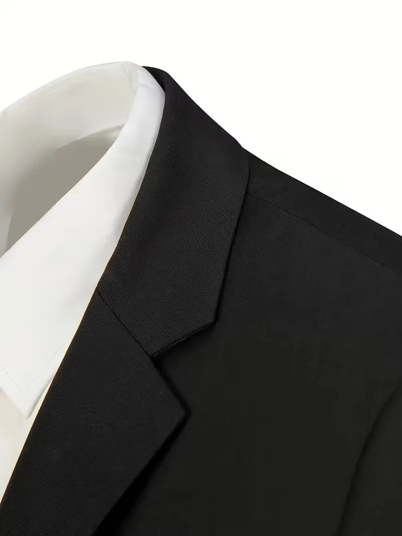Three Piece Suit Set Men Woven Fabric Slim Fit Notch Lapel Two Button Waistcoat Formal