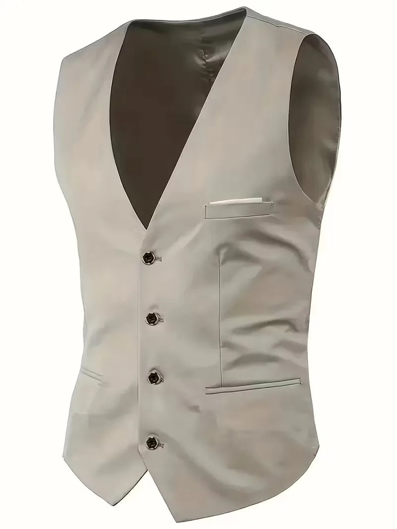 Three Piece Suit Set Men Woven Fabric Slim Fit Notch Lapel Two Button Waistcoat Formal