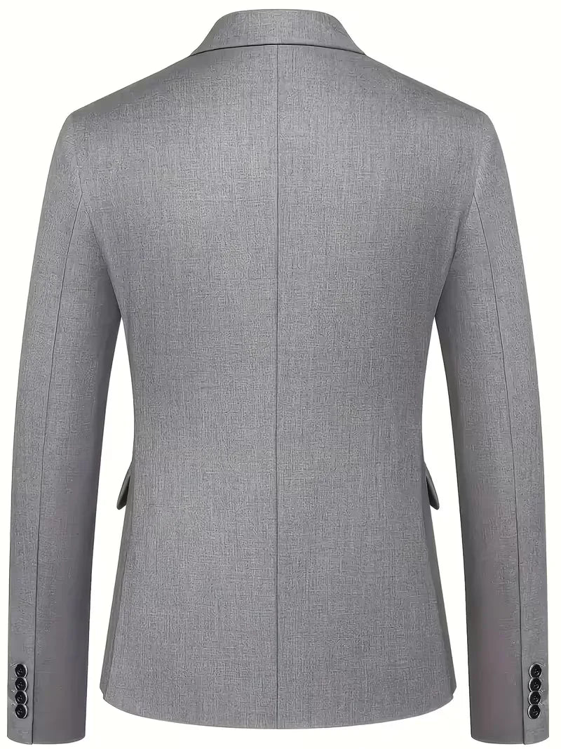 Three Piece Suit Set Men Woven Fabric Slim Fit Notch Lapel Two Button Waistcoat Formal