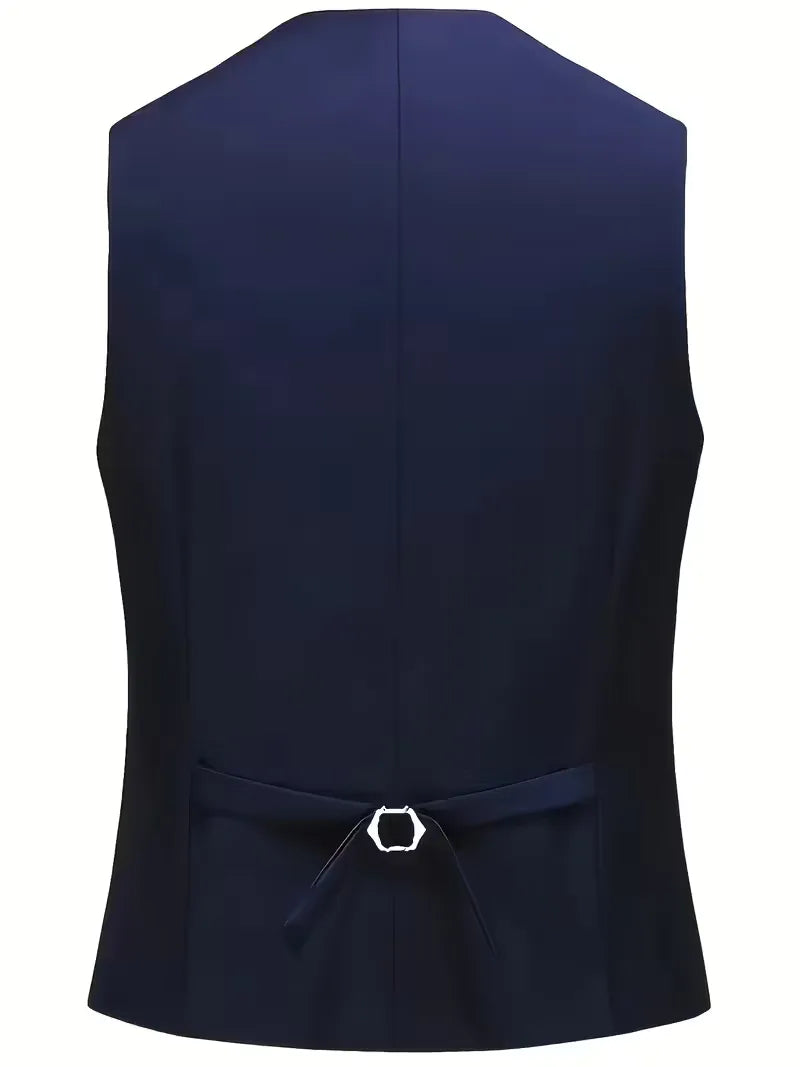 Three Piece Suit Set Men Woven Fabric Slim Fit Notch Lapel Two Button Waistcoat Formal