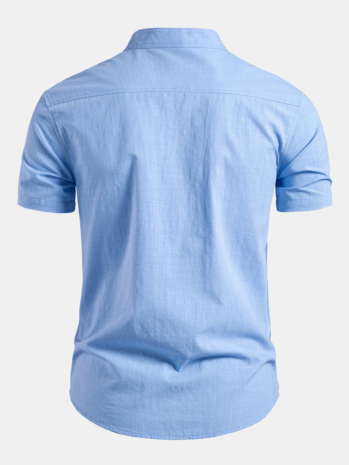 Men's Shirt Cotton Stand Collar Short Sleeve Button Front