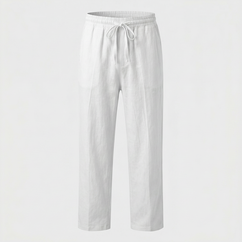Men’s Linen-Cotton Lightweight Trousers with Elastic Waist