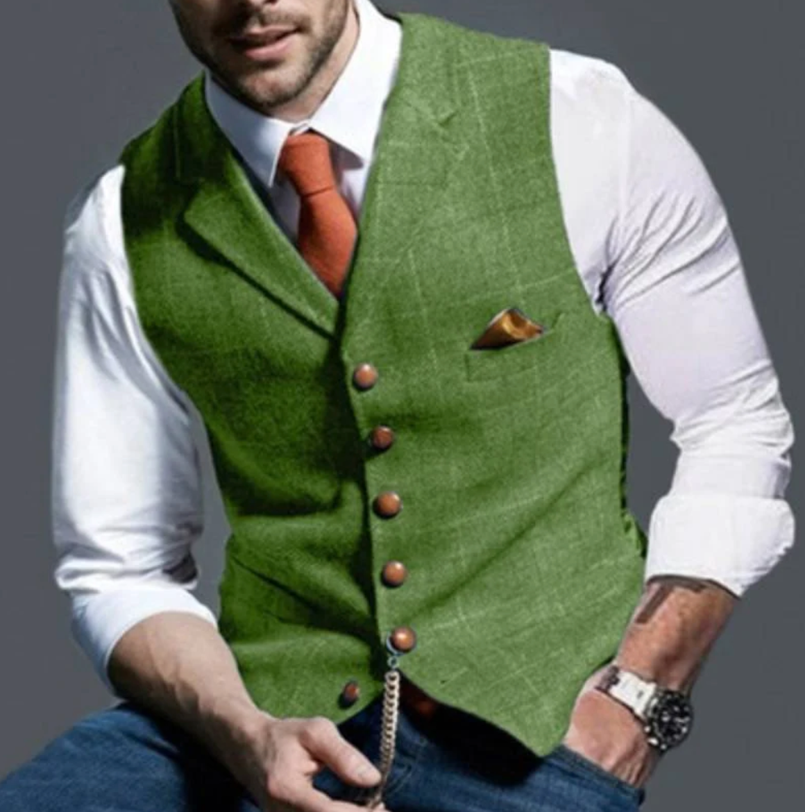 Men's Tailored Vest Shawl Lapel Button-Front Waistcoat with Chest Pocket