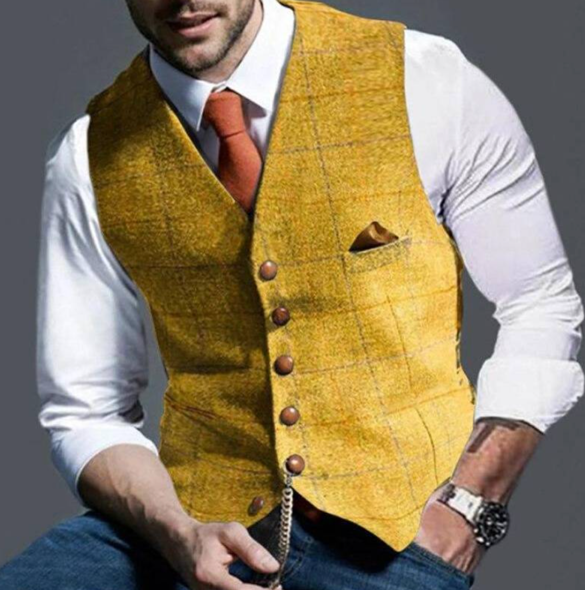 Men's Tailored Vest Shawl Lapel Button-Front Waistcoat with Chest Pocket