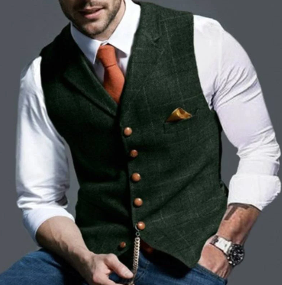 Men's Tailored Vest Shawl Lapel Button-Front Waistcoat with Chest Pocket