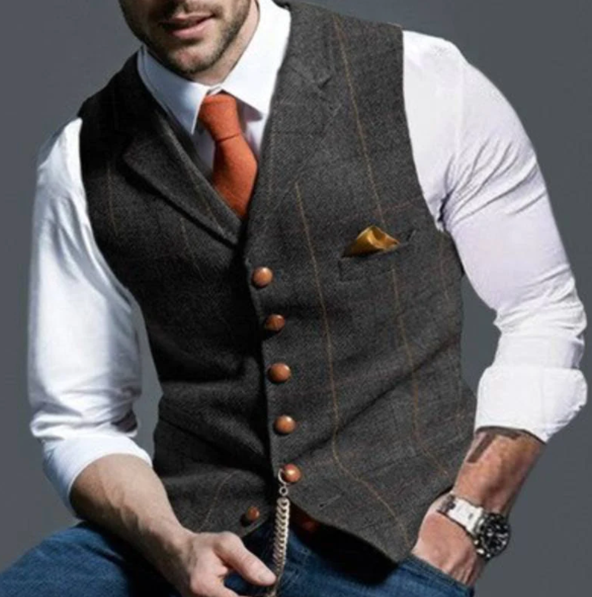 Men's Tailored Vest Shawl Lapel Button-Front Waistcoat with Chest Pocket
