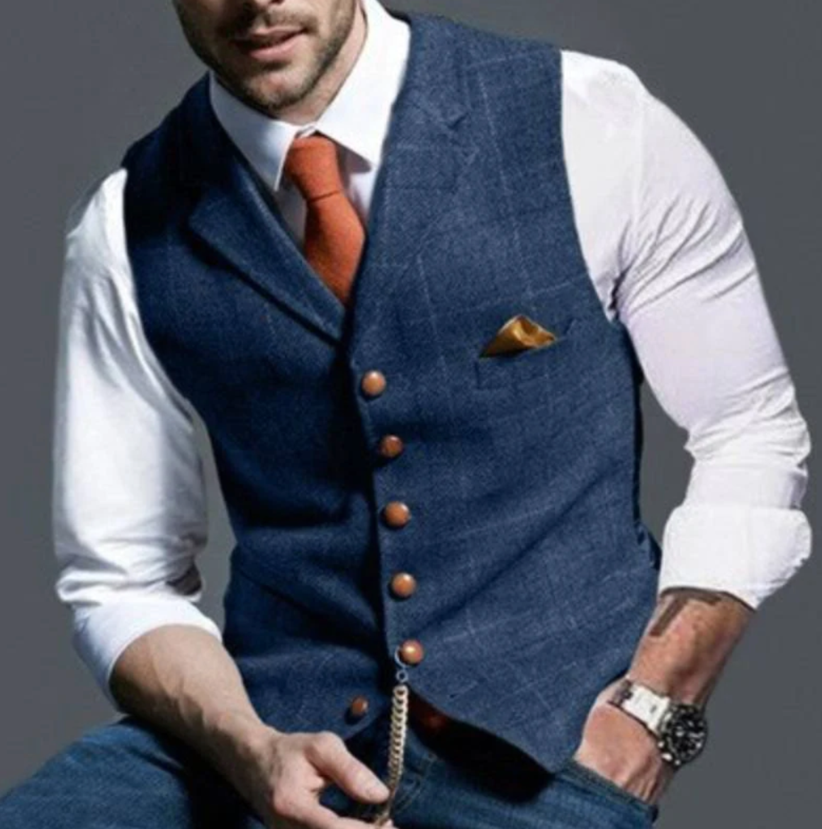 Men's Tailored Vest Shawl Lapel Button-Front Waistcoat with Chest Pocket