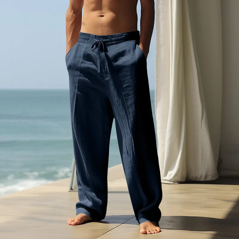 Men’s Linen-Cotton Lightweight Trousers with Elastic Waist