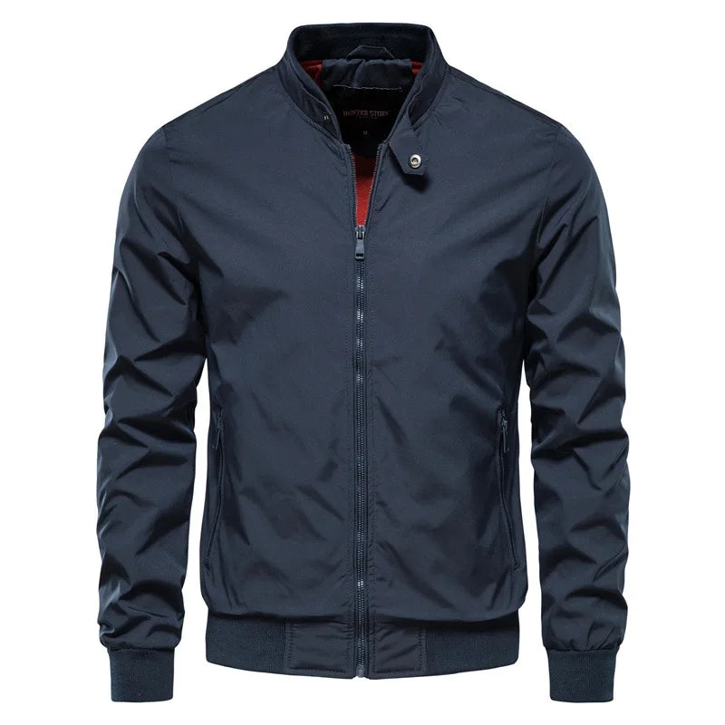 Men's Harrington Bomber Jacket Stand Collar Zip-Up Solid Color Lightweight Coat