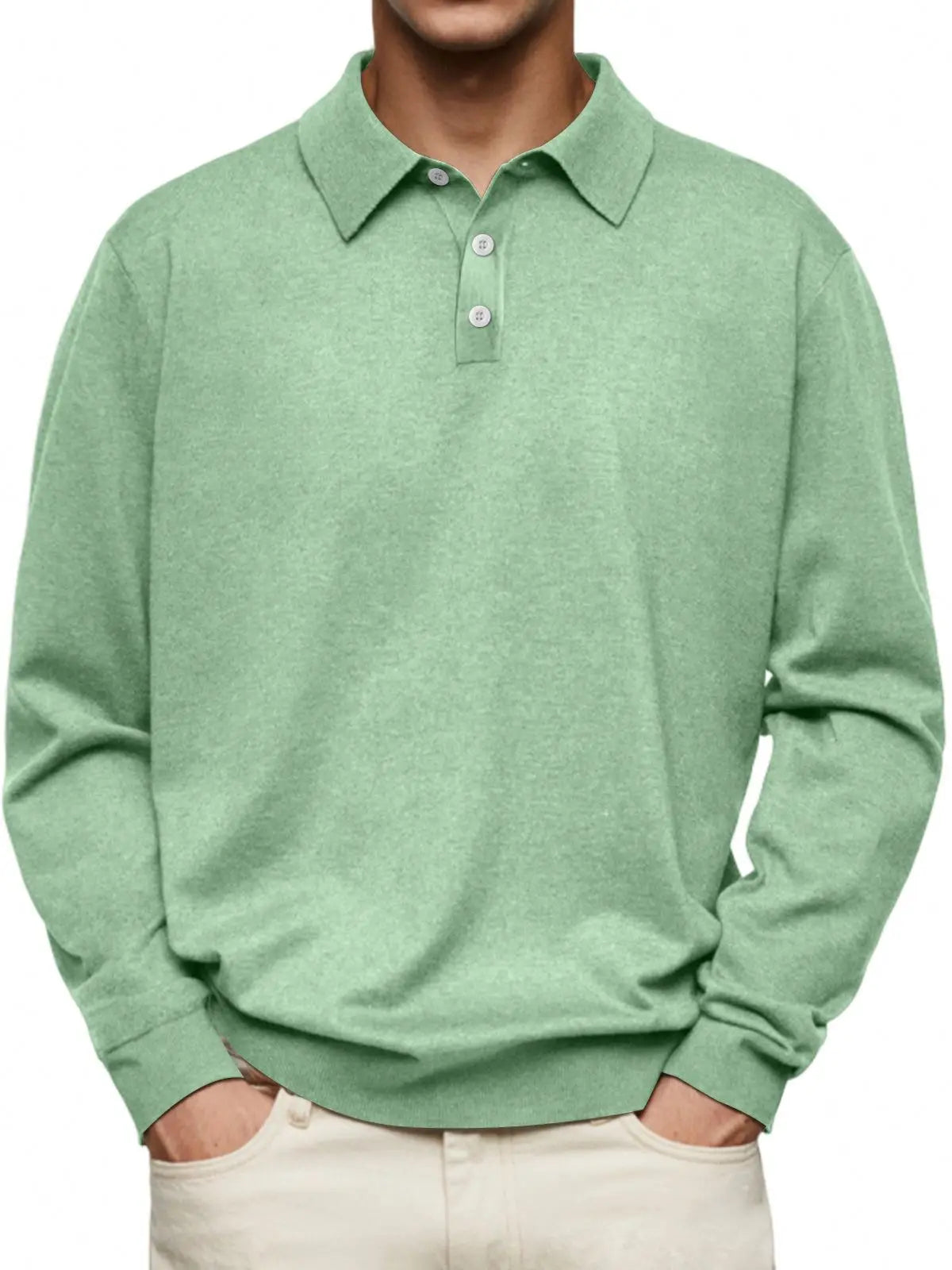 Men's Polo Collar Pullover Sweater Slim Fit Button Placket Long Sleeve Knit Top