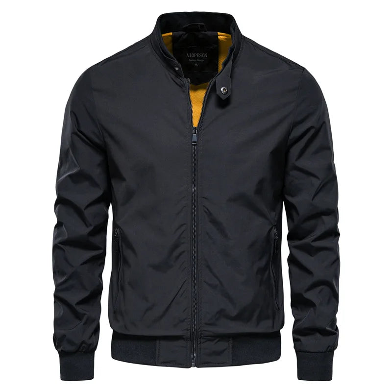 Men's Harrington Bomber Jacket Stand Collar Zip-Up Solid Color Lightweight Coat