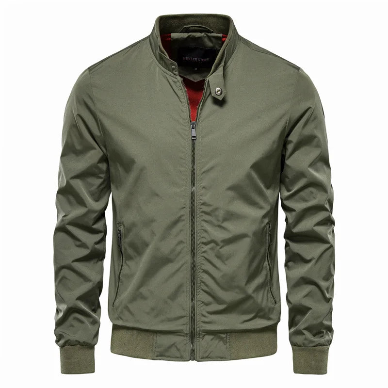 Men's Harrington Bomber Jacket Stand Collar Zip-Up Solid Color Lightweight Coat