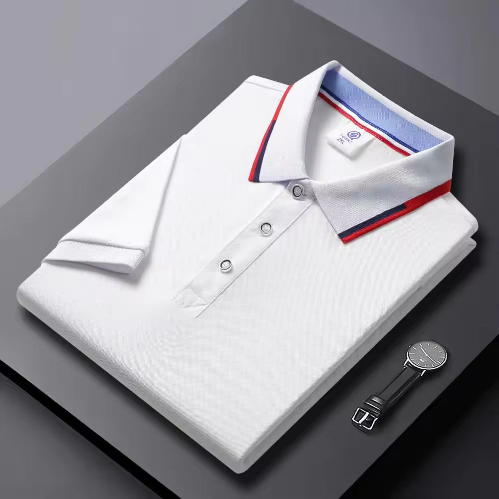 Men's Quick-Dry Polo Shirt Striped Collar Short Sleeve Solid Color Sport Golf Top