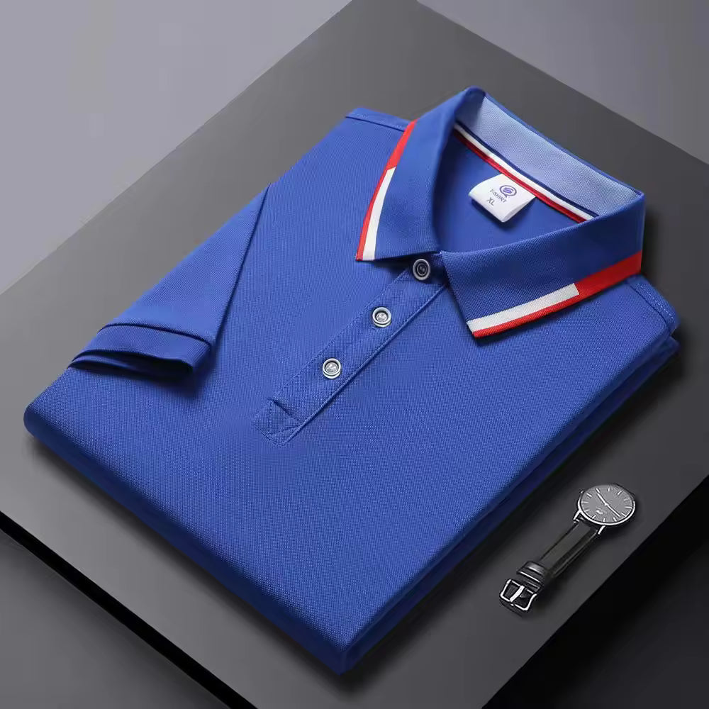 Men's Quick-Dry Polo Shirt Striped Collar Short Sleeve Solid Color Sport Golf Top