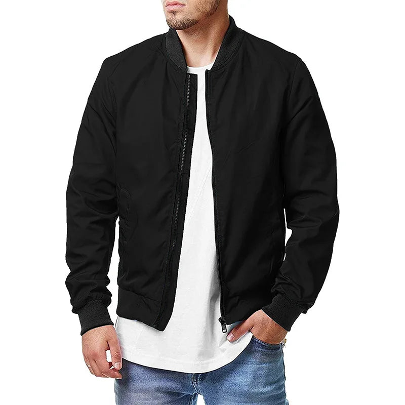 Men's Lightweight Bomber Jacket Stand Collar Zip-Up Baseball Style Casual Coat