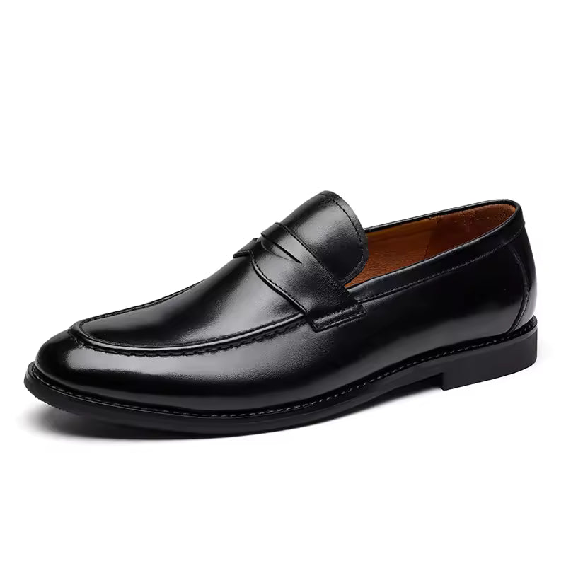 Men's Leather-Look Penny Loafers Round Toe Slip-On Business Casual Shoes