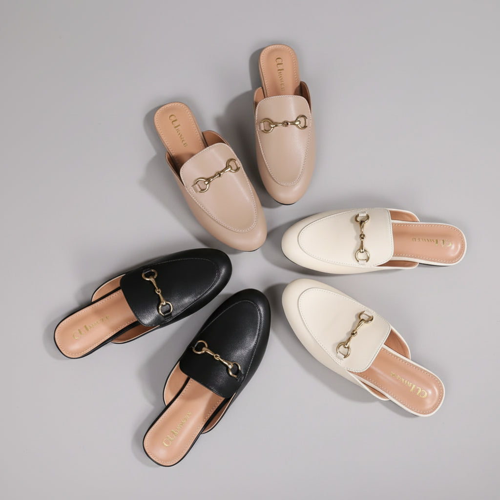 Women’s Slip-On Loafers with Gold Horsebit Detail
