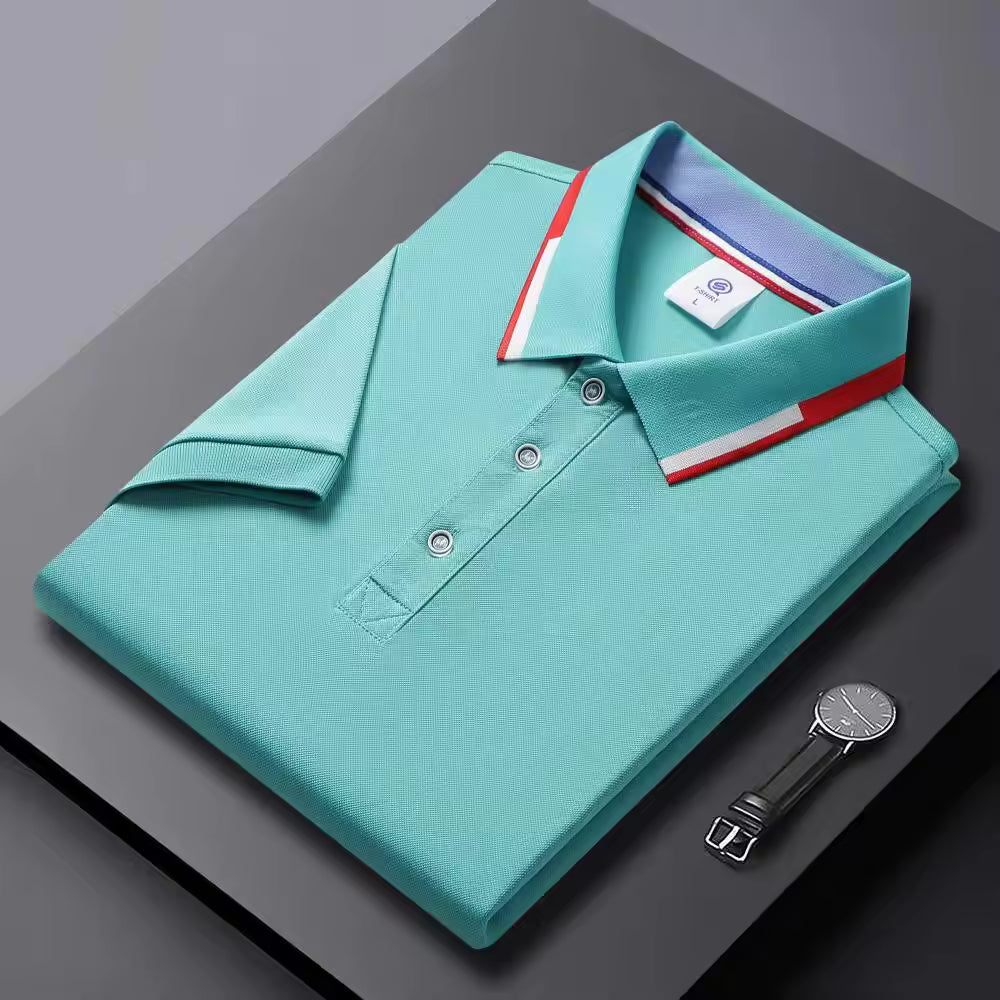 Men's Quick-Dry Polo Shirt Striped Collar Short Sleeve Solid Color Sport Golf Top