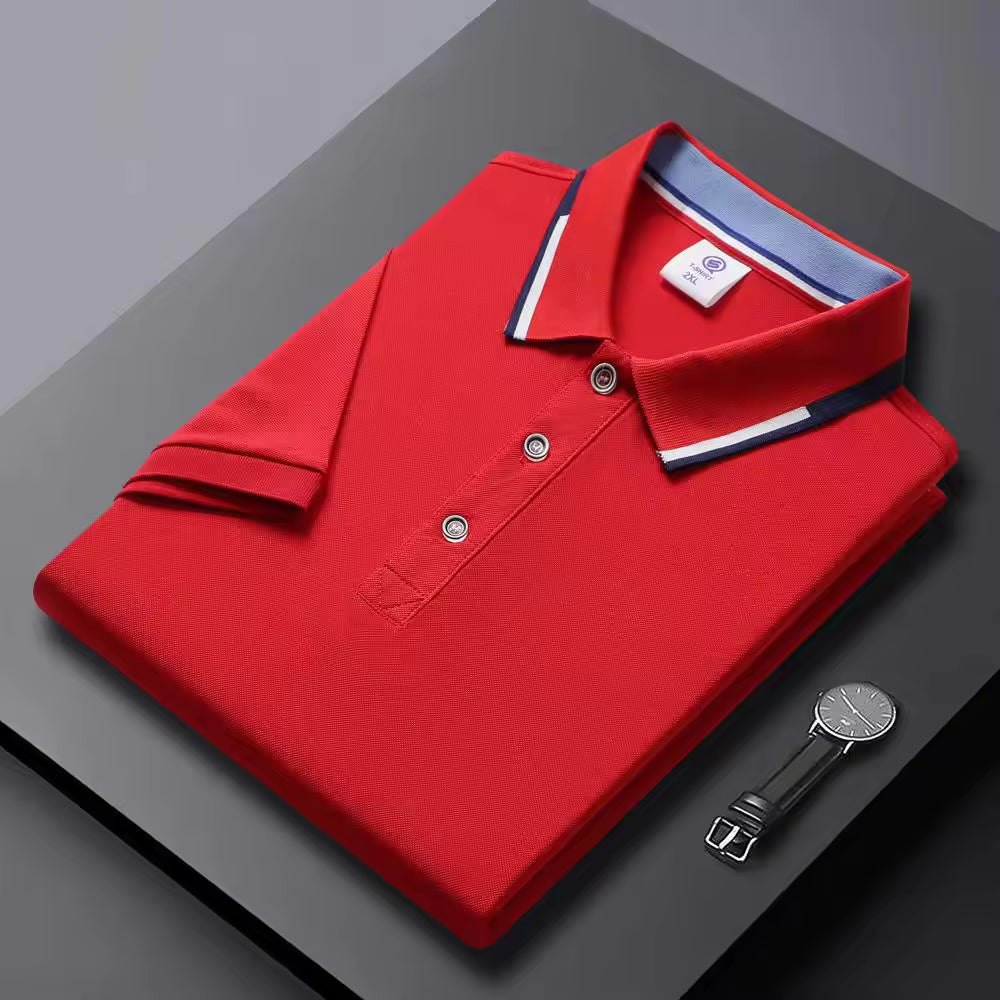 Men's Quick-Dry Polo Shirt Striped Collar Short Sleeve Solid Color Sport Golf Top