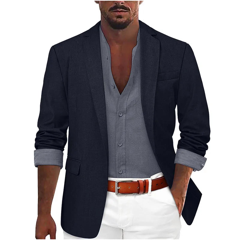 Men's Single Breasted Blazer Notch Lapel Slim Fit Long Sleeve Business Casual Jacket