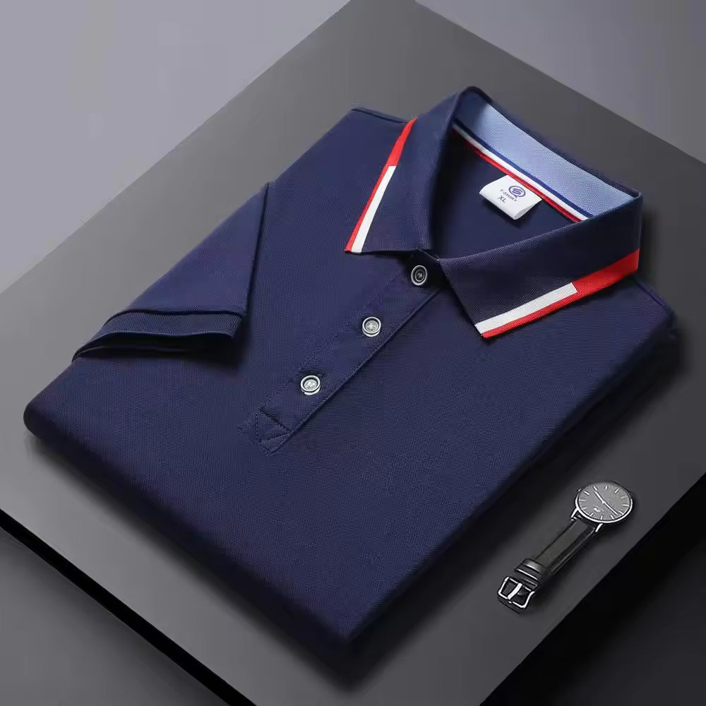 Men's Quick-Dry Polo Shirt Striped Collar Short Sleeve Solid Color Sport Golf Top