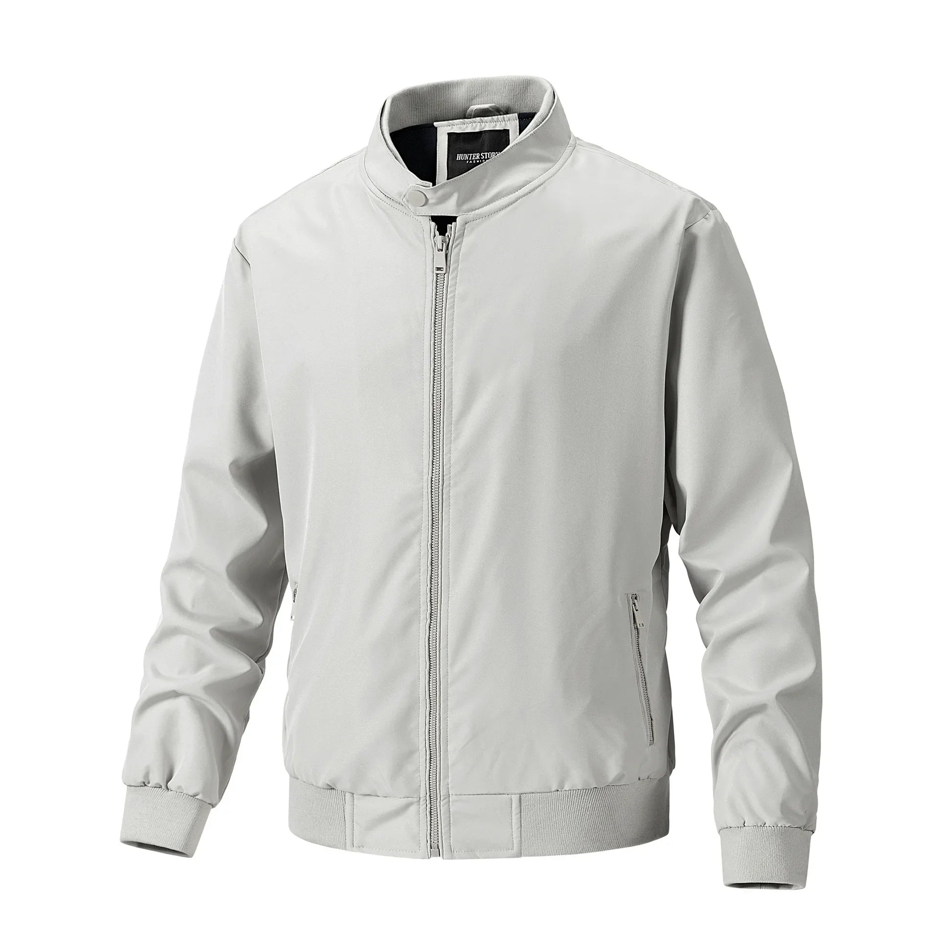 Men's Harrington Bomber Jacket Stand Collar Zip-Up Solid Color Lightweight Coat