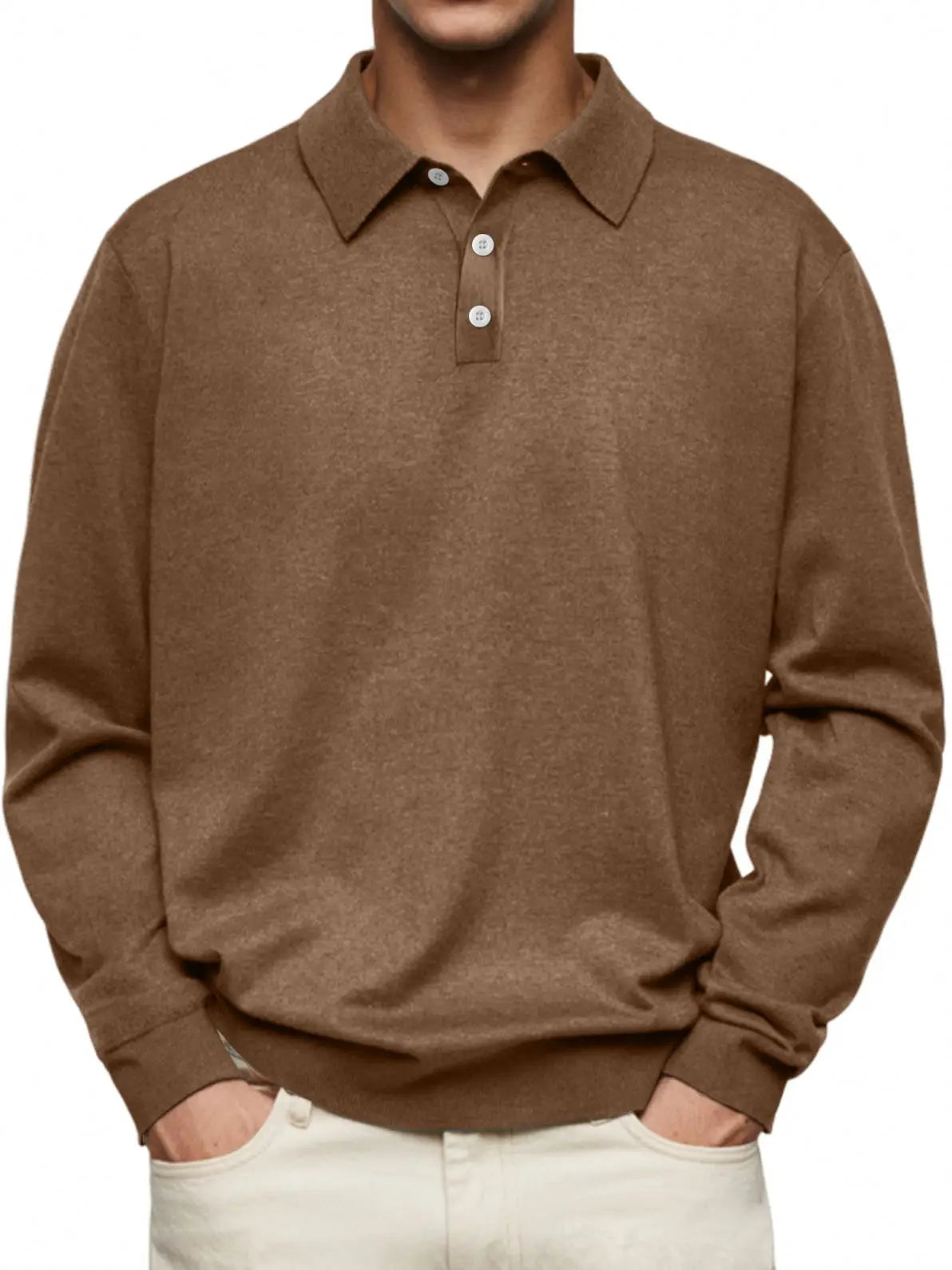 Men's Polo Collar Pullover Sweater Slim Fit Button Placket Long Sleeve Knit Top