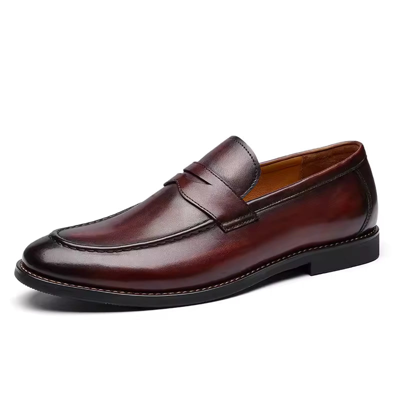Men's Leather-Look Penny Loafers Round Toe Slip-On Business Casual Shoes