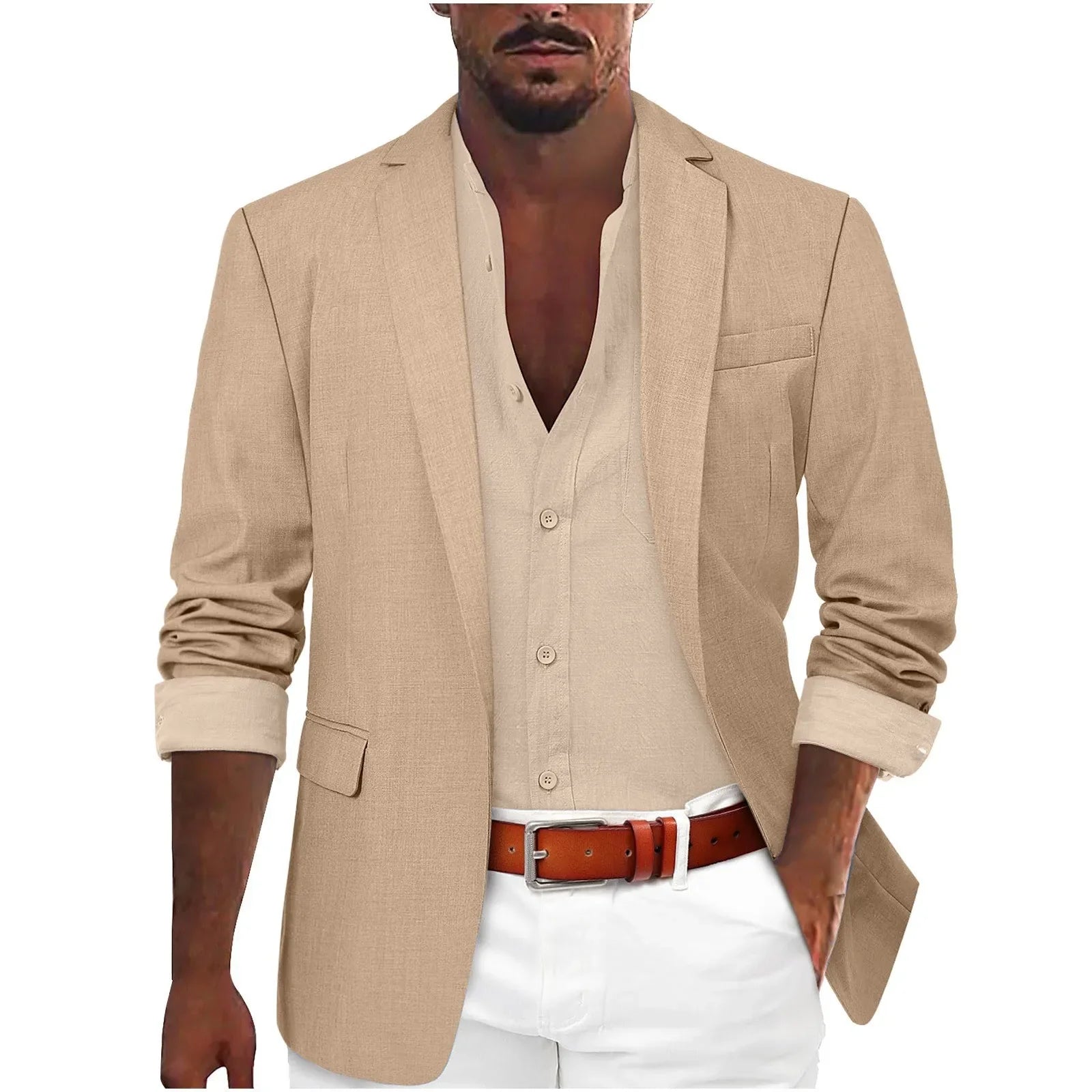 Men's Single Breasted Blazer Notch Lapel Slim Fit Long Sleeve Business Casual Jacket