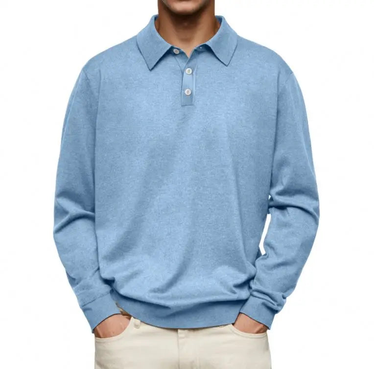 Men's Polo Collar Pullover Sweater Slim Fit Button Placket Long Sleeve Knit Top