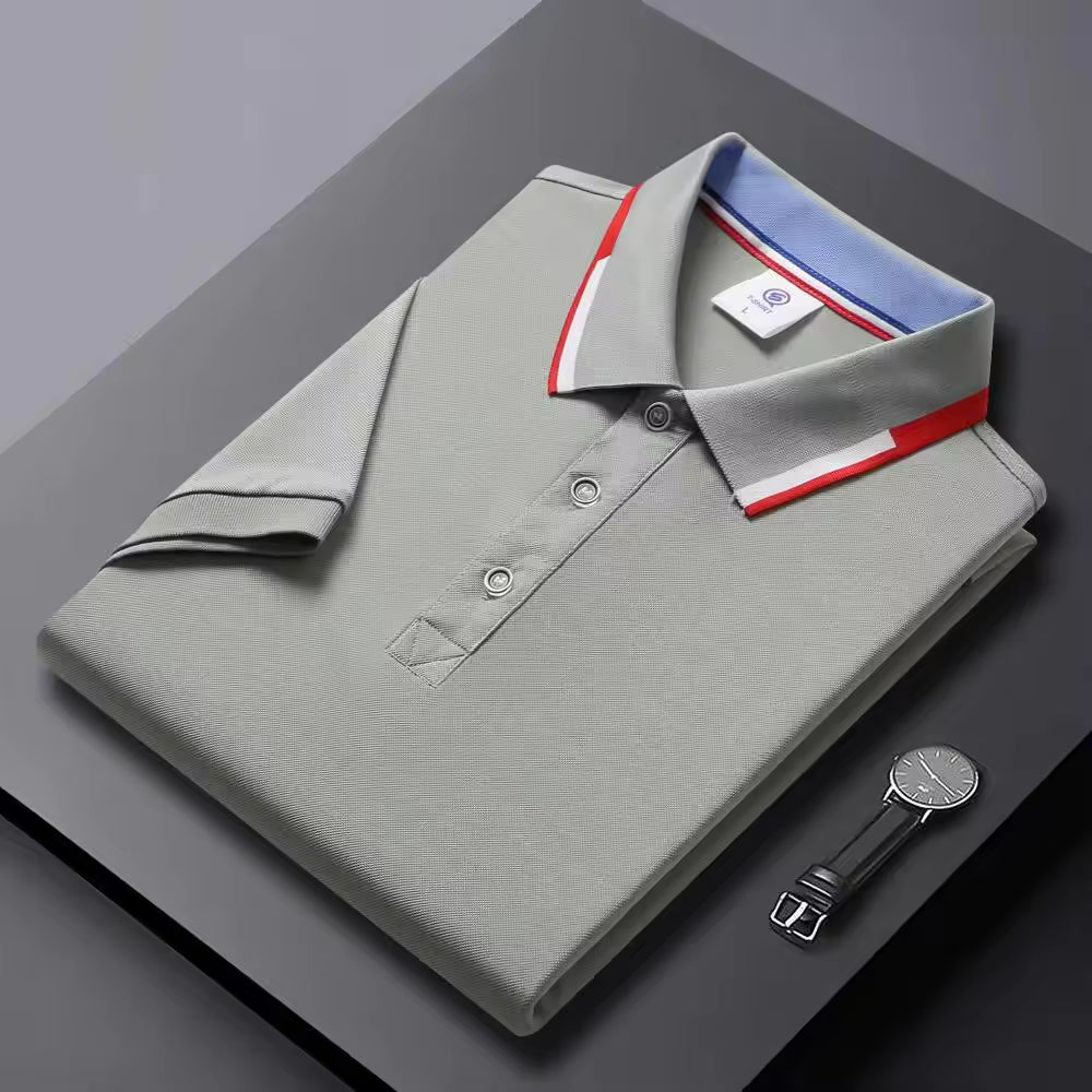 Men's Quick-Dry Polo Shirt Striped Collar Short Sleeve Solid Color Sport Golf Top